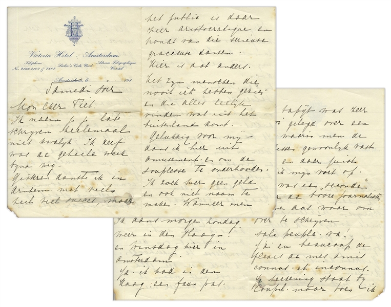 Mata Hari Autograph Letter to Her Lover, Piet van der Hem -- ''...When you have Paris and Vienna etc. like me, then the Dutch can not do me much harm...''